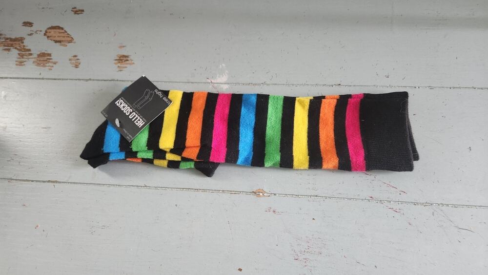 Hellosexy Rainbow Striped Knee High Socks Black Multicolor New With Tags